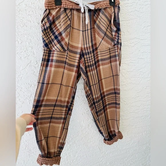 Aerie Plaid Brown Joggers, Size M - Picture 2 of 5